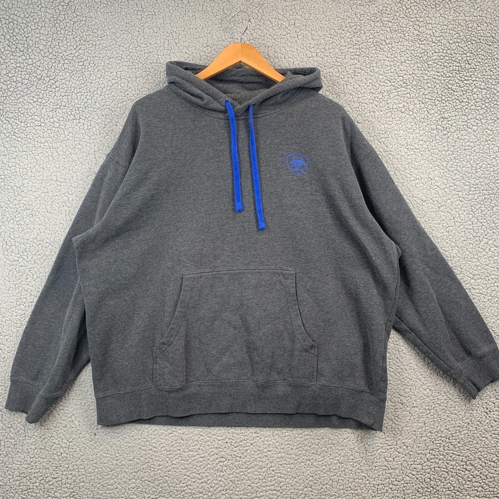 Ariat Hoodie Sweatshirt Mens 2XL Gray Fleece Pullover Sleeve Kangaroo Pocket